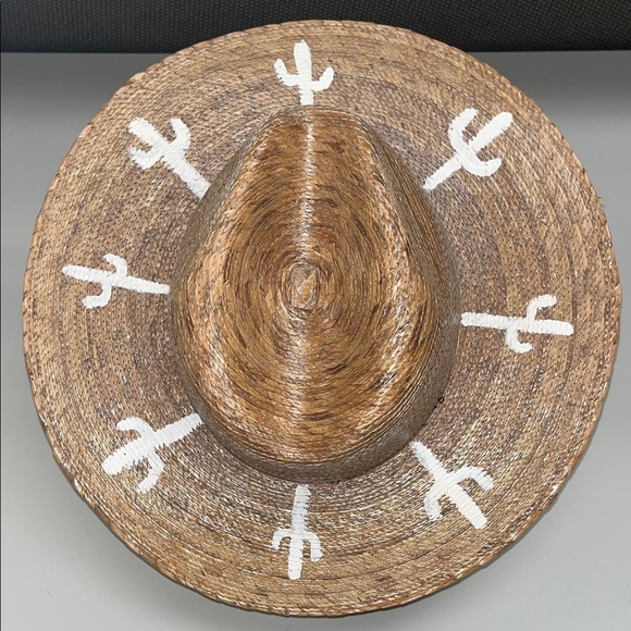 Source Unknown Brown Straw Hat with White painted cactus on brim main image 10